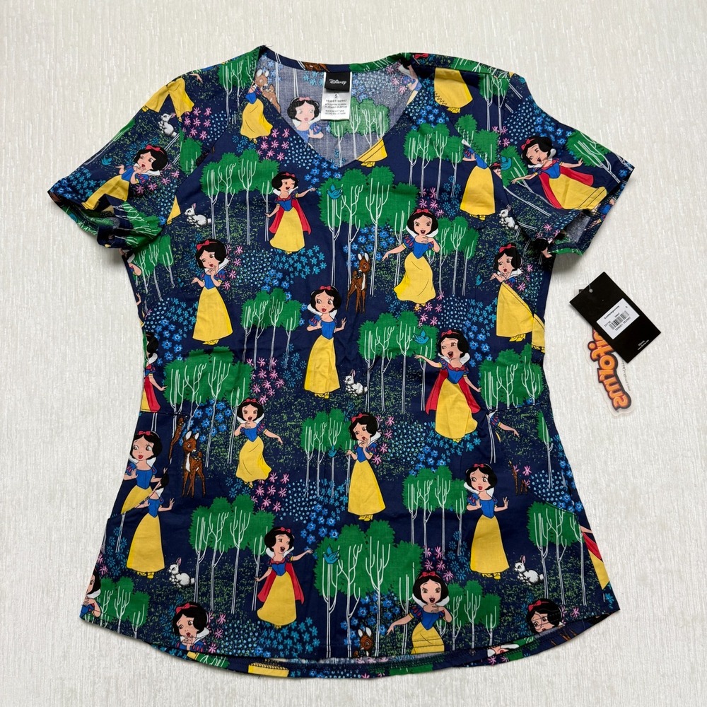 Tooniforms Disney Snow White Scrub Top Women Small Woodland Cherokee TF732